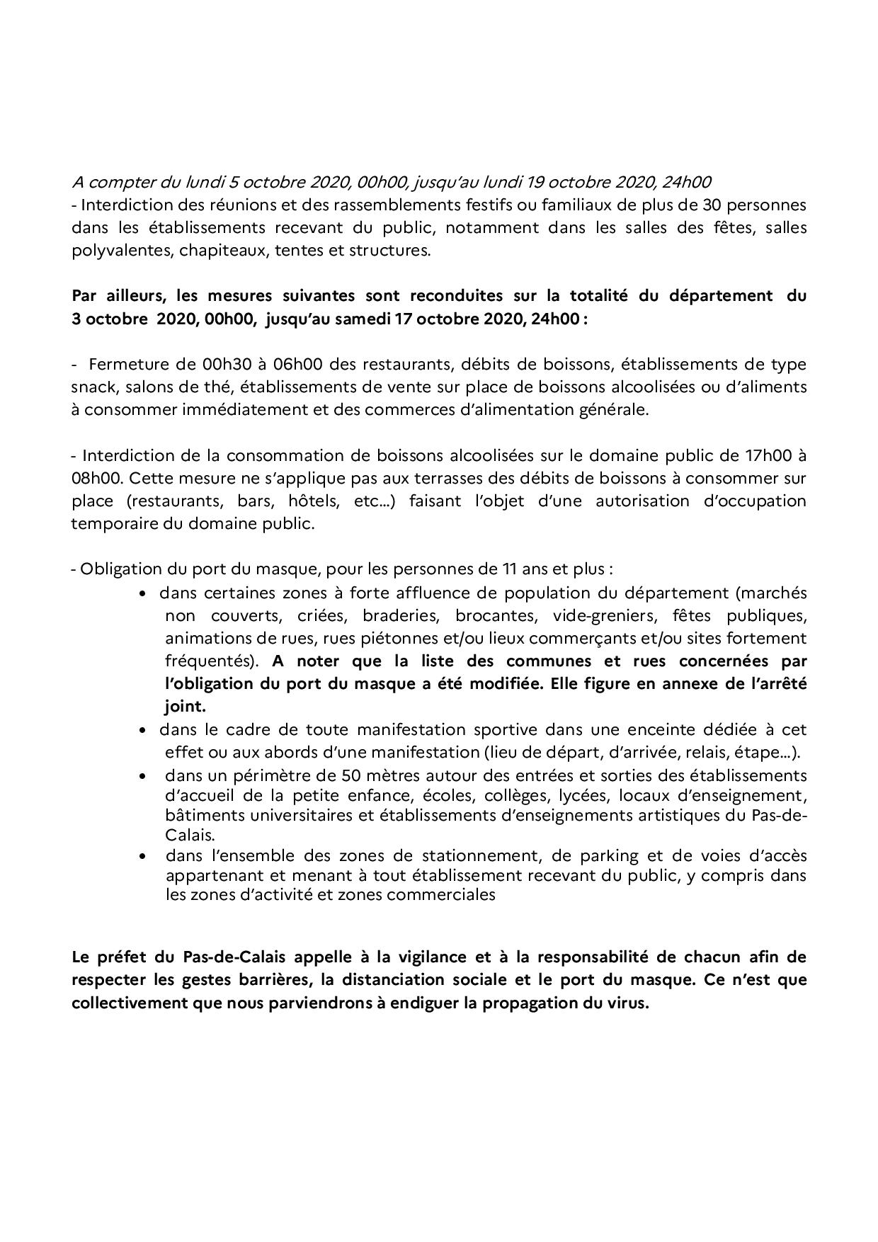 2020 10 02 Renforcement des mesures sanitaires dans le Pas de Calais page 002