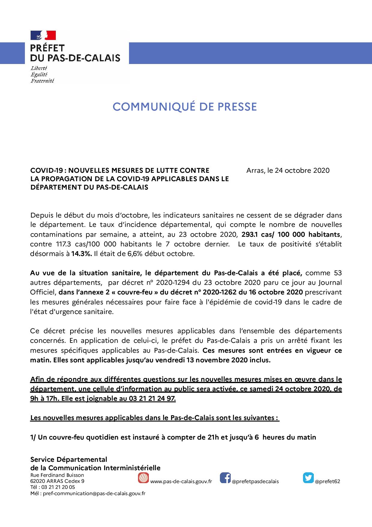 2020 10 24 Covid19 Nouvelles mesures de lutte contre la propagation du virus page 001