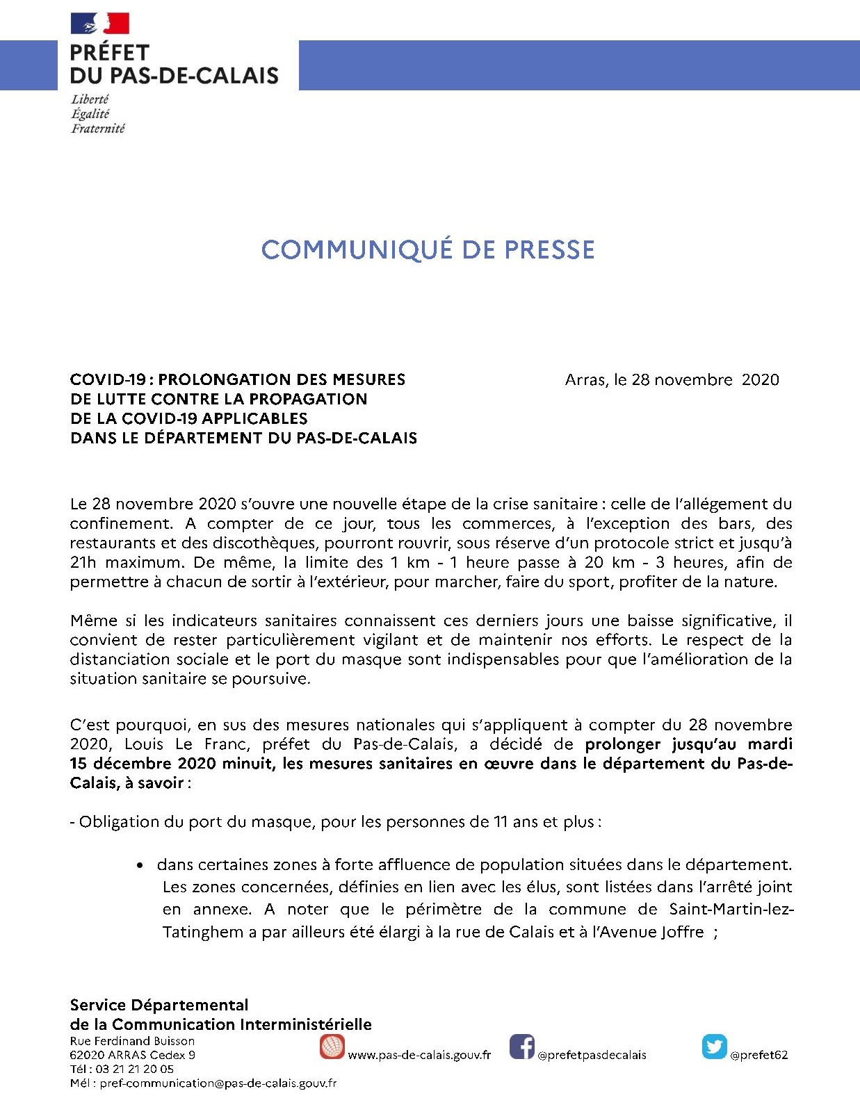 2020 11 28 Covid19 Prolongation des mesures sanitaires en vigueur page 001