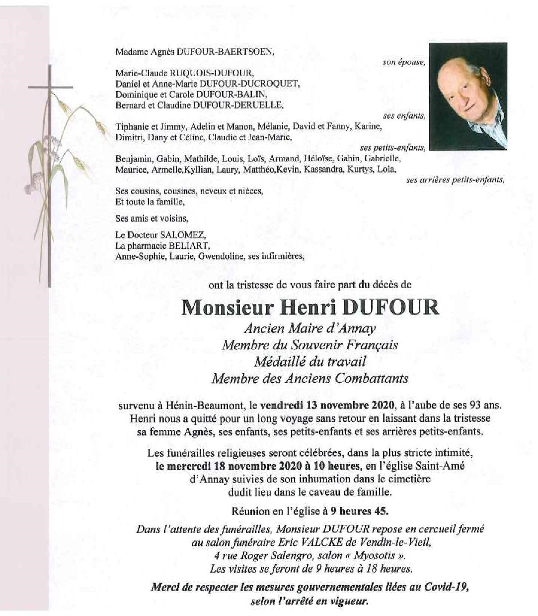 Faire Part Décès Henri DUFOUR page 001